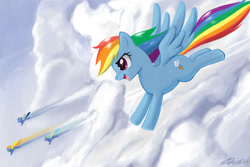 Size: 1500x1000 | Tagged: safe, artist:johnjoseco, character:misty fly, character:rainbow dash, character:spitfire, species:pegasus, species:pony, g4, cloud, female, flying, mare, photoshop, wonderbolts