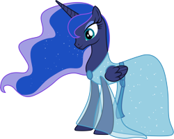 Size: 9526x7585 | Tagged: safe, artist:cloudyglow, character:princess luna, absurd resolution, blue fairy, clothes swap, clothing, cosplay, costume, disney, dress, female, pinocchio, simple background, smiling, solo, transparent background, vector