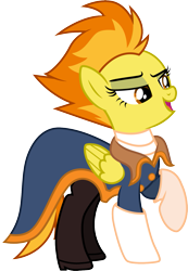 Size: 1001x1448 | Tagged: safe, artist:cloudyglow, character:spitfire, captain amelia, clothes swap, clothing, cosplay, costume, crossover, disney, female, lidded eyes, longcoat, open mouth, raised hoof, simple background, solo, transparent background, treasure planet, vector