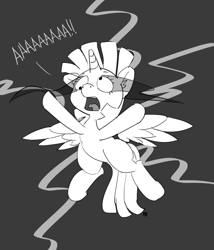 Size: 1280x1497 | Tagged: safe, artist:pabbley, character:twilight sparkle, character:twilight sparkle (alicorn), species:alicorn, species:pony, derp, female, magic overload, monochrome, open mouth, screaming, simple background, solo, spread wings, wings