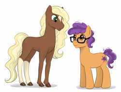 Size: 3579x2707 | Tagged: safe, artist:askbubblelee, oc, oc only, oc:cocoa nutt, oc:peter nutt, species:earth pony, species:pony, couple, cute, duo, female, glasses, height difference, husband and wife, looking at each other, male, mare, married couple, oc x oc, saddle arabian, shipping, simple background, smiling, socks (coat marking), stallion, star (coat marking), straight, white background