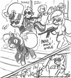 Size: 906x1000 | Tagged: safe, artist:johnjoseco, character:applejack, character:fluttershy, character:pinkie pie, character:rainbow dash, character:rarity, character:spike, character:twilight sparkle, grayscale, heist, monochrome, robbery