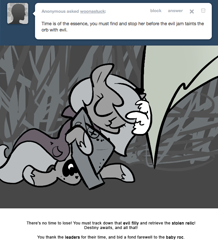 Size: 666x763 | Tagged: safe, artist:egophiliac, character:princess luna, oc, oc:pebbl, oc:spring (egophiliac), moonstuck, cartographer's cap, clothing, filly, grayscale, hat, marauder's mantle, monochrome, moon roc, tumblr, tumblr comic, woona, younger