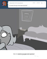 Size: 666x833 | Tagged: safe, artist:egophiliac, character:princess luna, moonstuck, apartment, ask, couch, female, filly, food, grayscale, jam, monochrome, solo, tumblr, tumblr comic, woona, woonoggles, younger