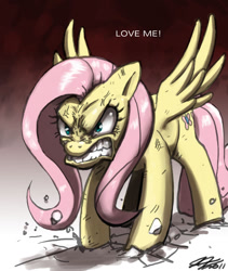 Size: 840x994 | Tagged: safe, artist:johnjoseco, character:fluttershy, species:pegasus, species:pony, g4, female, flutterbadass, flutterrage, love me, mare, photoshop, rage, solo