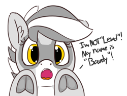 Size: 1280x960 | Tagged: safe, artist:pabbley, oc, oc only, oc:bandy cyoot, ask, cute little fangs, dialogue, fangs, frog (hoof), hoofbutt, lewd, open mouth, raccoon pony, simple background, solo, tumblr, underhoof, white background