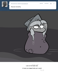 Size: 666x839 | Tagged: safe, artist:egophiliac, character:princess luna, species:pony, moonstuck, ask, baby blanket, cartographer's cap, clothing, female, filly, grayscale, hat, monochrome, solo, tumblr, wet, wet mane, woona, woonoggles, younger