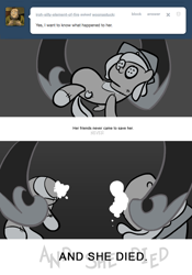Size: 666x950 | Tagged: safe, artist:egophiliac, character:nightmare moon, character:princess luna, moonstuck, ask, cartographer's cap, clothing, dark woona, doll, filly, grayscale, hat, monochrome, nightmare woon, plushie, toy, tumblr, woona, younger