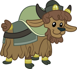 Size: 3349x3001 | Tagged: safe, artist:cloudyglow, species:yak, episode:party pooped, g4, my little pony: friendship is magic, calf, clothing, cloven hooves, cute, hat, horn ring, looking back, simple background, solo, transparent background, vector, yak calf, young