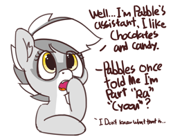 Size: 1280x1016 | Tagged: safe, artist:pabbley, oc, oc only, oc:bandy cyoot, ask, cute, dialogue, raccoon pony, simple background, solo, tumblr, white background