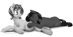 Size: 3850x1960 | Tagged: safe, artist:silfoe, oc, oc only, oc:dark light, oc:edith, species:earth pony, species:pony, commission, couple, eyes closed, female, lesbian, mare, monochrome, oc x oc, open mouth, pregnant, shipping, simple background, smiling, transparent background