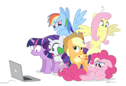 Size: 1240x850 | Tagged: safe, artist:dm29, character:applejack, character:fluttershy, character:pinkie pie, character:rainbow dash, character:rarity, character:spike, character:twilight sparkle, character:twilight sparkle (unicorn), species:dragon, species:earth pony, species:pegasus, species:pony, species:unicorn, apple, cannot unsee, computer, female, food, group, implied porn, internet, laptop computer, male, mane seven, mane six, mare, meme, nausea, nauseous, reaction image, shrunken pupils, sick, simple background, transparent background, traumatized
