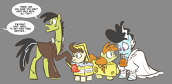 Size: 1133x551 | Tagged: safe, artist:egophiliac, character:carrot cake, character:cup cake, character:pinkie pie, character:pound cake, character:pumpkin cake, species:pony, bride of frankenstein, butter, cake family, cheese, clothing, colt, costume, family, female, filly, frankenstein's monster, gray background, male, mare, nightmare night, nightmare night costume, offscreen character, older, older pound cake, older pumpkin cake, simple background, slice of pony life, stallion, tumblr