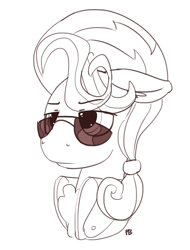 Size: 1280x1680 | Tagged: safe, artist:pabbley, character:hoity toity, species:pony, bust, floppy ears, male, monochrome, portrait, simple background, solo, sunglasses, white background