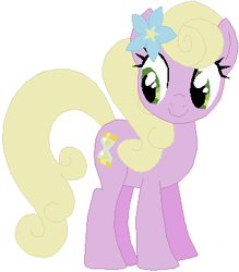 Size: 321x367 | Tagged: safe, artist:ra1nb0wk1tty, artist:selenaede, character:spring forward, species:earth pony, species:pony, background pony, female, flower, flower in hair, mare, missing accessory, romana, simple background, solo, white background