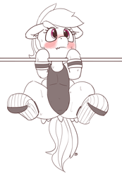 Size: 1280x1852 | Tagged: safe, artist:pabbley, character:rainbow dash, clothing, female, leotard, partial color, pullup, simple background, socks, solo, striped socks, sweat, sweatband, white background, workout