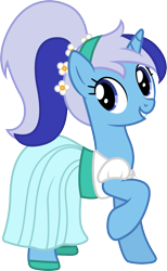 Size: 901x1462 | Tagged: safe, artist:cloudyglow, character:minuette, species:pony, species:unicorn, clothes swap, clothing, cosplay, costume, crossover, cute, don bluth, dress, female, minubetes, raised hoof, simple background, smiling, solo, thumbelina, transparent background, vector