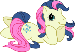 Size: 2001x1380 | Tagged: safe, artist:cloudyglow, character:bon bon, character:sweetie drops, species:earth pony, species:pony, g3, female, g4 to g3, generation leap, looking at you, prone, simple background, smiling, solo, transparent background, vector