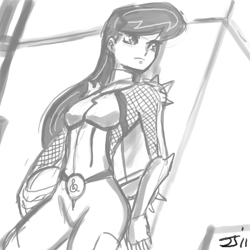 Size: 1280x1280 | Tagged: safe, artist:johnjoseco, character:nightshade, character:octavia melody, species:human, crossover, female, grayscale, hinaba, humanized, kunoichi, monochrome, shinobi, solo