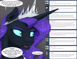Size: 3960x3060 | Tagged: safe, artist:silfoe, character:nightmare moon, character:princess luna, species:alicorn, species:pony, alternate universe, crown, dialogue, female, implied twilight sparkle, jewelry, mare, moonsetmlp, offscreen character, regalia, solo, tumblr