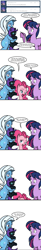 Size: 498x3018 | Tagged: safe, artist:dekomaru, character:pinkie pie, character:trixie, character:twilight sparkle, oc, oc:nyx, species:alicorn, species:pony, ship:twixie, tumblr:ask twixie, ask, bipedal, comic, female, filly, fourth wall, holding a pony, lesbian, shipping, tumblr