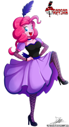 Size: 1204x2196 | Tagged: safe, artist:the-butch-x, character:pinkie pie, my little pony:equestria girls, breasts, burlesque, can can, cleavage, clothing, commission, cute, diapinkes, dress, female, fishnets, hand on hip, high heels, looking at you, open mouth, saloon dress, saloon pinkie, simple background, smiling, solo, transparent background