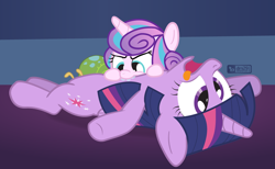Size: 1040x640 | Tagged: safe, artist:dm29, character:princess flurry heart, character:twilight sparkle, character:twilight sparkle (alicorn), species:alicorn, species:pony, episode:a flurry of emotions, g4, my little pony: friendship is magic, aunt and niece, best aunt ever, cute, drool, female, flurrybetes, funny, julian yeo is trying to murder us, nibbling, nom, playing dead, pure unfiltered evil, teeth, the tables have turned, tongue out, tummy buzz, twiabetes, whammy