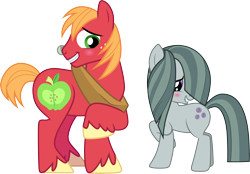 Size: 4300x3001 | Tagged: safe, artist:cloudyglow, character:big mcintosh, character:marble pie, species:earth pony, species:pony, ship:marblemac, episode:hearthbreakers, g4, my little pony: friendship is magic, absurd resolution, big macintosh's yoke, blushing, collar, cute, female, hair over one eye, macabetes, male, marblebetes, mare, shipping, simple background, smiling, stallion, straight, transparent background, vector