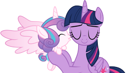 Size: 5166x3001 | Tagged: safe, artist:cloudyglow, character:princess flurry heart, character:twilight sparkle, character:twilight sparkle (alicorn), species:alicorn, species:pony, episode:a flurry of emotions, g4, my little pony: friendship is magic, absurd resolution, baby, baby pony, best aunt ever, cute, diaper, eyes closed, flurrybetes, kissing, simple background, smiling, transparent background, vector