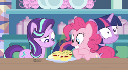 Size: 1000x550 | Tagged: safe, artist:dm29, character:pinkie pie, character:starlight glimmer, character:twilight sparkle, character:twilight sparkle (alicorn), species:alicorn, species:pony, episode:rock solid friendship, g4, my little pony: friendship is magic, jalapeno red velvet omelette cupcakes