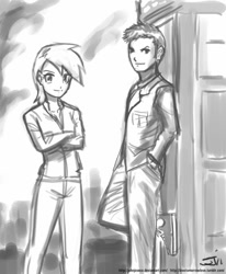 Size: 659x800 | Tagged: safe, artist:johnjoseco, character:derpy hooves, species:human, crossover, doctor who, grayscale, humanized, monochrome, tenth doctor