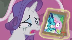 Size: 675x378 | Tagged: safe, artist:dm29, edit, edited screencap, screencap, character:princess ember, character:rarity, character:spike, species:dragon, ship:emberspike, episode:forever filly, g4, my little pony: friendship is magic, crying, female, heart, heartbreak, implied shipping, implied sparity, implied straight, makeup, male, running makeup, shipping, solo, straight