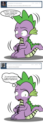 Size: 424x1204 | Tagged: safe, artist:dekomaru, character:spike, species:dragon, tumblr:ask twixie, ask, fetal position, male, scarred for life, sitting, solo, traumatized, tumblr