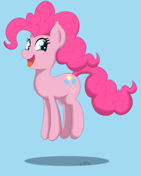 Size: 800x1000 | Tagged: safe, artist:empyu, character:pinkie pie, species:earth pony, species:pony, blue background, female, open mouth, pronking, simple background, solo