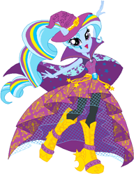 Size: 465x606 | Tagged: safe, artist:ra1nb0wk1tty, artist:selenaede, character:trixie, equestria girls:rainbow rocks, g4, my little pony: equestria girls, my little pony:equestria girls, boots, cape, clothing, female, ponied up, simple background, solo, white background