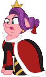 Size: 1001x1675 | Tagged: safe, artist:cloudyglow, character:spoiled rich, species:earth pony, species:pony, alice in wonderland, clothes swap, clothing, cosplay, costume, crossover, crown, disney, dress, female, floppy ears, mare, queen of hearts, regalia, simple background, solo, transparent background