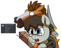 Size: 1280x1001 | Tagged: safe, artist:pabbley, oc, oc only, oc:tjpones, species:pony, dialogue, hoers mask, mask, simple background, solo, sword, weapon, white background