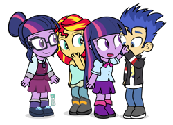 Size: 1250x900 | Tagged: safe, artist:dm29, character:flash sentry, character:sunset shimmer, character:twilight sparkle, character:twilight sparkle (scitwi), species:eqg human, ship:flashlight, my little pony:equestria girls, chibi, cute, diasentres, female, julian yeo is trying to murder us, male, shimmerbetes, shipping, simple background, straight, tinyquestria girls, transparent background, twiabetes, twolight
