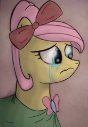 Size: 1024x1470 | Tagged: safe, artist:marsminer, character:fluttershy, bow, crying