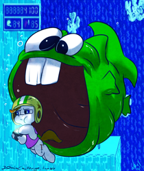 Size: 840x1000 | Tagged: safe, artist:atryl, species:pony, 30 minute art challenge, commander keen, dopefish, fish, imminent vore