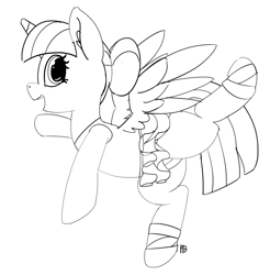 Size: 6000x6089 | Tagged: safe, artist:pabbley, character:twilight sparkle, character:twilight sparkle (alicorn), species:alicorn, species:pony, episode:a royal problem, g4, my little pony: friendship is magic, absurd resolution, active stretch, ballerina, clothing, female, leotard, monochrome, open mouth, simple background, solo, tutu, twilarina, white background