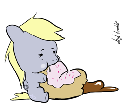 Size: 594x517 | Tagged: safe, artist:atryl, editor:jamalleymall, character:derpy hooves, species:pegasus, species:pony, cute, donut, female, food, simple background, solo, white background