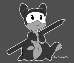 Size: 1280x1081 | Tagged: safe, artist:pabbley, species:pony, 30 minute art challenge, belly button, cute, grayscale, microsoft, monochrome, object pony, original species, ponified, simple background, sitting, solo, stylus, surface, surface pro