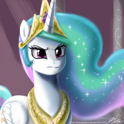 Size: 900x900 | Tagged: safe, artist:johnjoseco, character:princess celestia, species:alicorn, species:pony, episode:the crystal empire, g4, my little pony: friendship is magic, angry, crystal empire, female, mare, solo