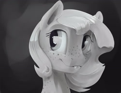 Size: 3300x2550 | Tagged: safe, artist:silfoe, character:princess luna, species:earth pony, species:pony, royal sketchbook, bust, cute, female, filly, freckles, grayscale, lunabetes, mlem, monochrome, portrait, solo, tongue out, woona, younger