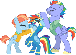 Size: 4108x3001 | Tagged: safe, artist:cloudyglow, character:bow hothoof, character:rainbow dash, character:windy whistles, species:pony, episode:parental glideance, g4, my little pony: friendship is magic, absurd resolution, eyes closed, father and child, father and daughter, female, husband and wife, male, mother and child, mother and daughter, noogie, rainbow dash's parents, simple background, transparent background, vector