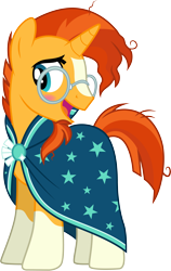 Size: 3001x4758 | Tagged: safe, artist:cloudyglow, character:sunburst, species:pony, species:unicorn, episode:the crystalling, g4, my little pony: friendship is magic, absurd resolution, blushing, cape, clothing, cute, facial hair, glasses, goatee, male, open mouth, simple background, socks (coat marking), stallion, sunbetes, transparent background, vector