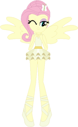 Size: 347x566 | Tagged: safe, artist:selenaede, artist:wolf, character:fluttershy, my little pony:equestria girls, alternate hairstyle, ballerina, ballet slippers, clothing, female, flutterina, hair bun, one eye closed, ponied up, tutu, wings, wink