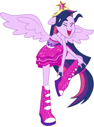 Size: 3001x4044 | Tagged: safe, artist:cloudyglow, character:twilight sparkle, character:twilight sparkle (alicorn), equestria girls:equestria girls, g4, my little pony: equestria girls, my little pony:equestria girls, .ai available, absurd resolution, adorkable, boots, clothing, crown, cute, dancing, devil horn (gesture), do the sparkle, dork, dress, eyes closed, fall formal, fall formal outfits, female, regalia, shoes, simple background, solo, transparent background, vector, wings