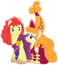 Size: 1001x1121 | Tagged: safe, artist:cloudyglow, character:bright mac, character:pear butter, species:earth pony, species:pony, ship:brightbutter, episode:the perfect pear, g4, my little pony: friendship is magic, clothes swap, clothing, cosplay, costume, crossover, disney, female, hera, hercules, husband and wife, looking at each other, male, shipping, simple background, smiling, straight, transparent background, vector, zeus